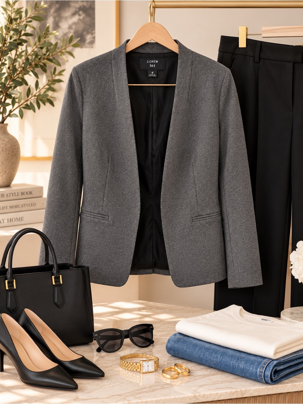 J.Crew 365 Going-Out Blazer Gray Size 6 Stretch Twill Open Front Workwear